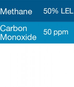 Bump Test Gas: Gasco 301 Multi-Gas Mix: 50 PPM Carbon Monoxide, 50% LEL Methane, Balance Air
