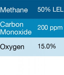 Bump Test Gas: Gasco 347 Multi-Gas Mix: 200 PPM Carbon Monoxide, 50% LEL Methane, 15.0% Oxygen, Balance Nitrogen