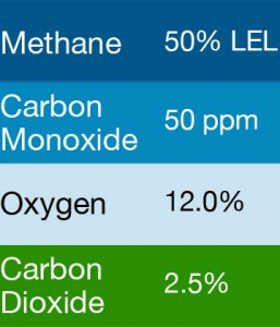 Gasco 395 Multi-Gas Mix: 50 PPM Carbon Monoxide, 50% LEL Methane, 2.5% Carbon Dioxide, 12.0% Oxygen, Balance Nitrogen