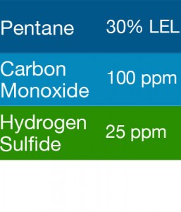 Bump Test Gas: Gasco 408 Multi-Gas Mix: 100 PPM Carbon Monoxide, 30% LEL Pentane, 25 PPM Hydrogen Sulfide, Balance Air