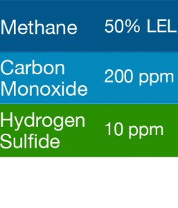 Gasco 419 Multi-Gas Mix: 200 PPM Carbon Monoxide, 50% LEL Methane, 10 PPM Hydrogen Sulfide, Balance Air