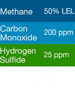 Bump Test Gas: Gasco 431 Multi-Gas Mix: 200 PPM Carbon Monoxide, 50% LEL Methane, 25 PPM Hydrogen Sulfide, Balance Air