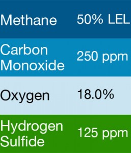 Gasco 440 Multi-Gas Mix: 250 PPM Carbon Monoxide, 50% LEL Methane, 18.0% Oxygen, 125 PPM Hydrogen Sulfide, Balance Nitrogen
