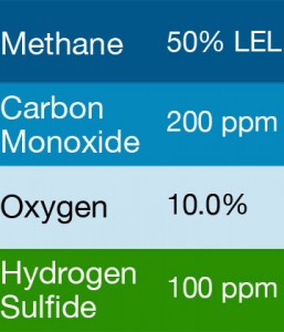 Gasco 453 Multi-Gas Mix: 50 PPM Carbon Monoxide, 50% LEL Pentane, 12.0% Oxygen, 25 PPM Hydrogen Sulfide, Balance Nitrogen