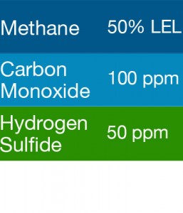 Bump Test Gas: Gasco 466 Multi-Gas Mix: 100 PPM Carbon Monoxide, 50% LEL Methane, 50 PPM Hydrogen Sulfide, Balance Air