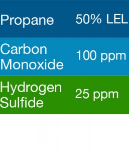 Gasco 470 Multi-Gas Mix: 100 PPM Carbon Monoxide, 50% LEL Propane, 25 PPM Hydrogen Sulfide, Balance Air
