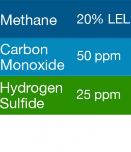 Gasco 476S Multi-Gas Mix: 50 PPM Carbon Monoxide, 20% LEL Methane, 25 PPM Hydrogen Sulfide, Balance Air