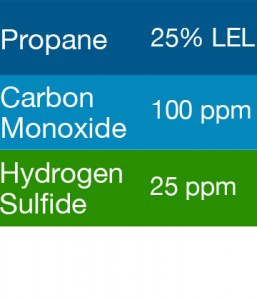 Gasco 479 Multi-Gas Mix: 100 PPM Carbon Monoxide, 25% LEL Propane, 25 PPM Hydrogen Sulfide, Balance Air