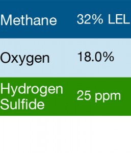 Bump Test Gas: Gasco 489 Multi-Gas Mix: 32% LEL Methane, 18.0% Oxygen, 25 PPM Hydrogen Sulfide, Balance Nitrogen