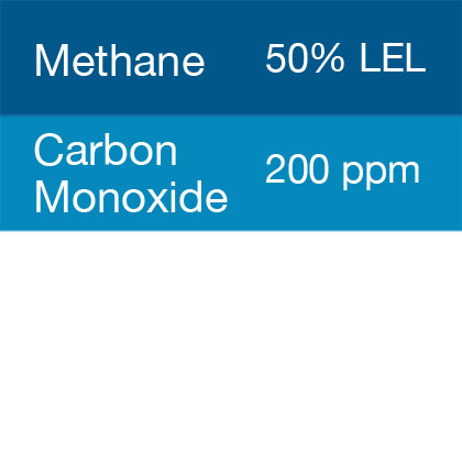 Bump Test Gas: Gasco 307 Multi-Gas Mix: 200 PPM Carbon Monoxide, 50% LEL Methane, Balance Air