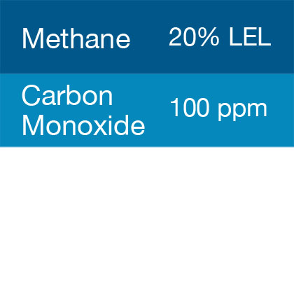 Bump Test Gas: Gasco 313 Multi-Gas Mix: 100 PPM Carbon Monoxide, 20% LEL Methane, Balance Air
