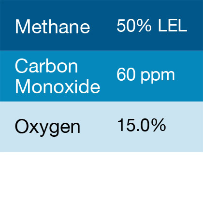 Gasco 330 Multi-Gas Mix: 60 PPM Carbon Monoxide, 50% LEL Methane, 15.0% Oxygen, Balance Nitrogen