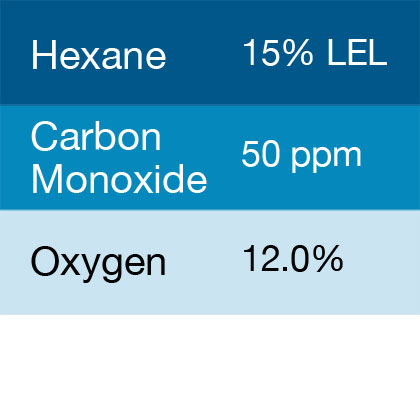 Gasco 331 Multi-Gas Mix: 50 PPM Carbon Monoxide, 15% LEL Hexane, 12.0% Oxygen, Balance Nitrogen