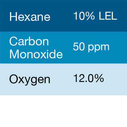 Gasco 332 Multi-Gas Mix: 50 PPM Carbon Monoxide, 10% LEL Hexane, 12.0% Oxygen, Balance Nitrogen