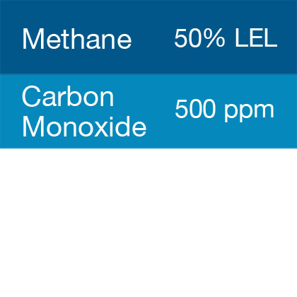 Bump Test Gas: Gasco 338 Multi-Gas Mix: 500 PPM Carbon Monoxide, 50% LEL Methane, Balance Air