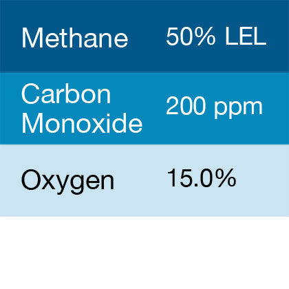 Bump Test Gas: Gasco 347 Multi-Gas Mix: 200 PPM Carbon Monoxide, 50% LEL Methane, 15.0% Oxygen, Balance Nitrogen