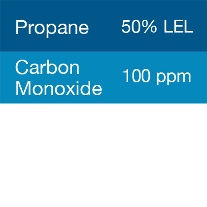 Bump Test Gas: Gasco 381 Multi-Gas Mix: 100 PPM Carbon Monoxide, 50% LEL Propane, Balance Air