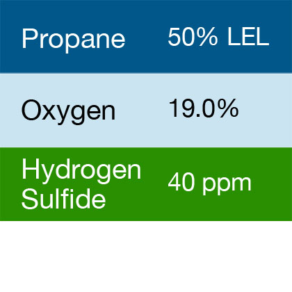 Bump Test Gas: Gasco 483S Multi-Gas Mix: 50% LEL Propane, 19.0 Oxygen, 40 PPM Hydrogen Sulfide, Balance Nitrogen